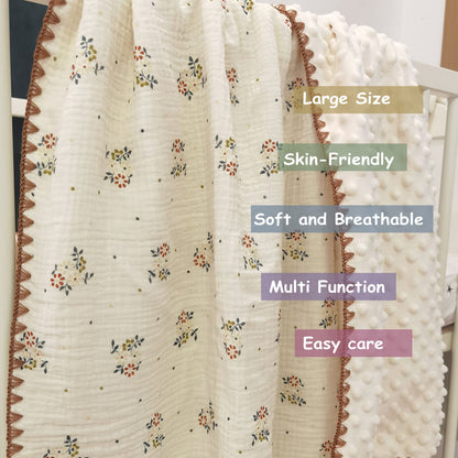 Baby Soft Muslin Thick Blanket Cotton and Dotted Backing Double Layer Receiving Blanket 40"x40" Bunny