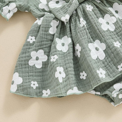 Baby Girls Daisy Romper Bowknot Bodysuit+Headband Short Sleeve Playsuits Floral Jumpsuit Infant Summer Clothes