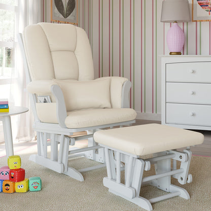 Storkcraft Tuscany Custom Glider and Ottoman with Free Lumbar Pillow (White/Slate Gray Swirl) - Cleanable Upholstered Comfort Rocking Nursery Chair with Ottoman