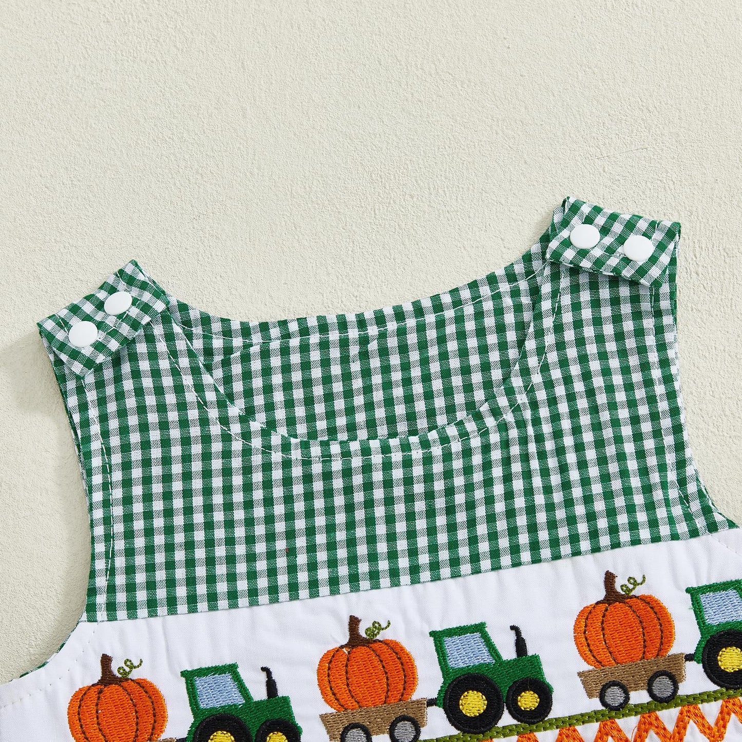 Baby Girl Pumpkin Embroidery Jumpsuit Halloween Sleeveless Round Neck Plaid Tank Romper