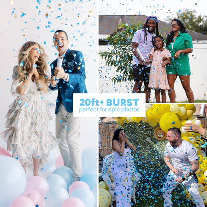 PrimePure Gender Reveal Confetti Cannon - Heart Shaped Confetti Poppers - Blue 2 Pack - Baby Boy Gender Reveal Party Poppers Party Cannons Shooter Blaster