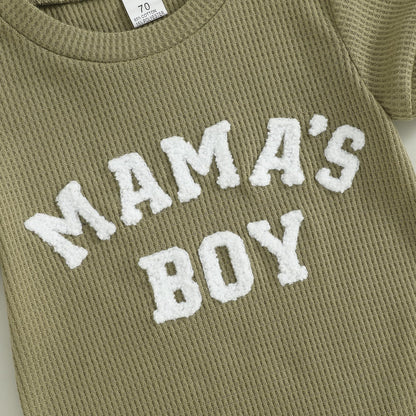 MERSARIPHY Newborn Baby Boy Summer Clothes Mama's Boy Little Dude Short Sleeve Romper Shorts Set Infant Waffle Knit Outfit