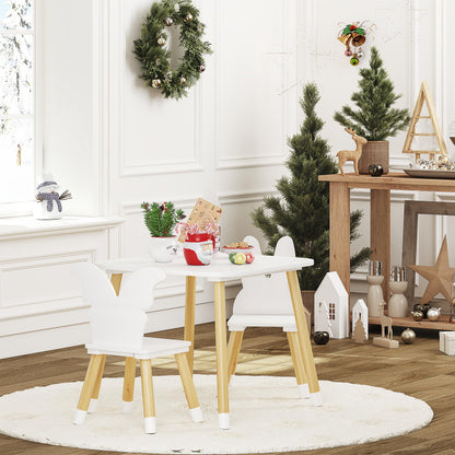 UTEX Kids Wood Table and Chair Set, Kids Play Table with 2 Chairs,3 Pieces Kids Round Table for Toddlers, Girls, Boys,White