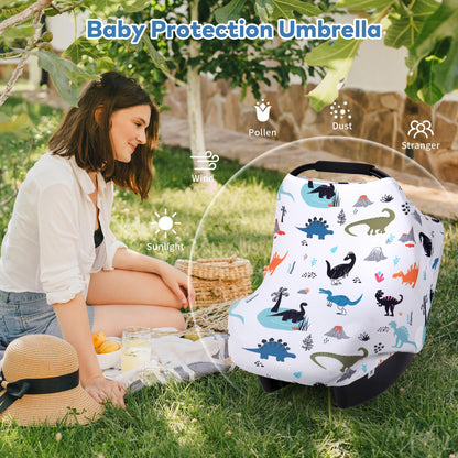 Rquite All-in-1 Car Seat Cover Baby, Carseat Covers for Girl Boy, Stretchy Soft Infant Car Seat Cover, Multi-use Baby Carrier Cover, Car Seat Canopy, Stroller Sun Shade, Nursing Breastfeeding Cover