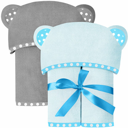 Set of 2 Hooded Baby Towels – White and Grey – Luxurious, Large and Super Absorbent – 30 x 30 Inch – Soft and Suitable for Infants, Toddlers and Kids – 400 GSM