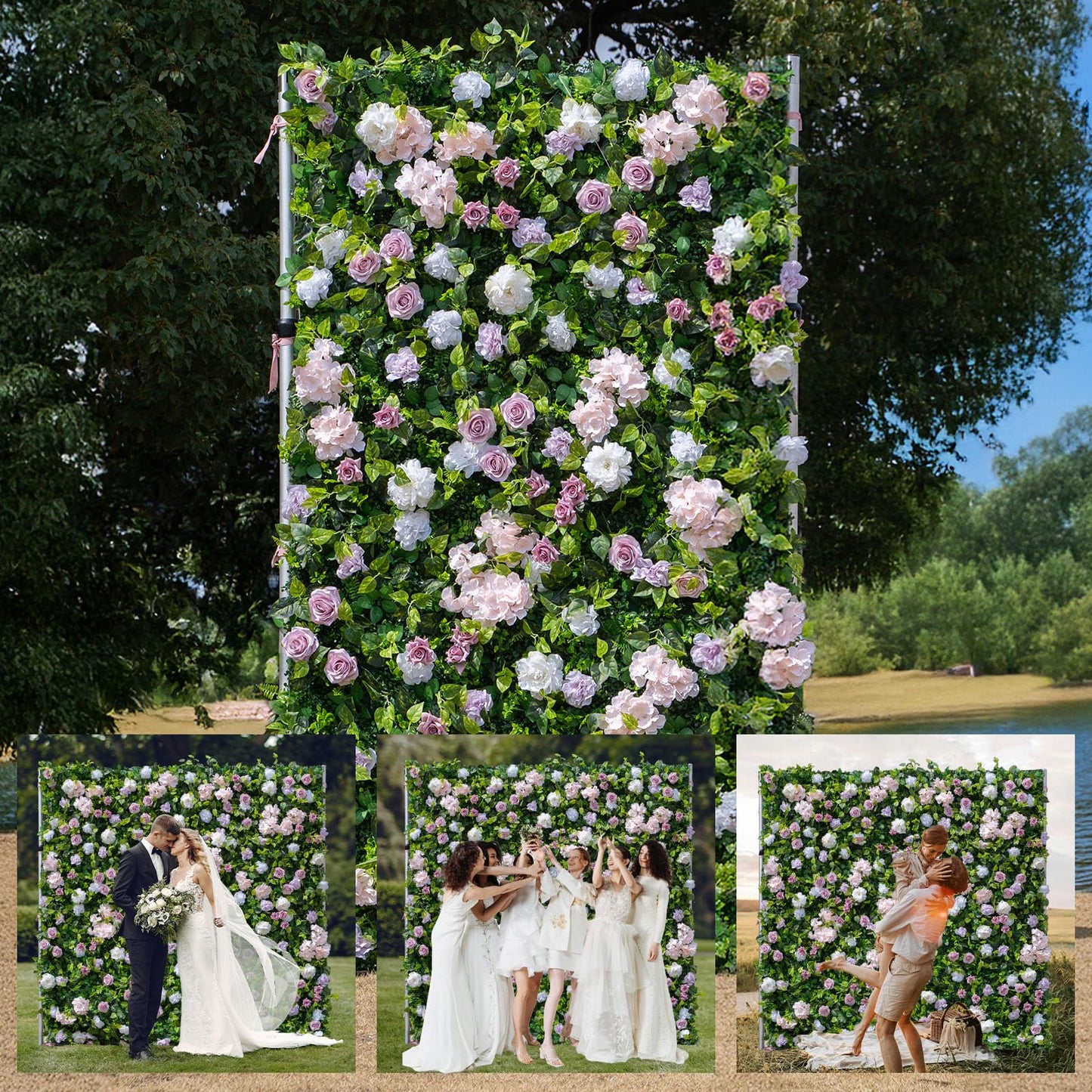 Artificial Luxury‌ Flower Wall Panels, Gorgeous 3D Silk Floral Backdrop for Wedding, Baby Show, Party and Home Decor, Quick Assembly/Storage, Eco ＆ Pet Friendly, 2 pcs, Each Panel 2*8 ft.