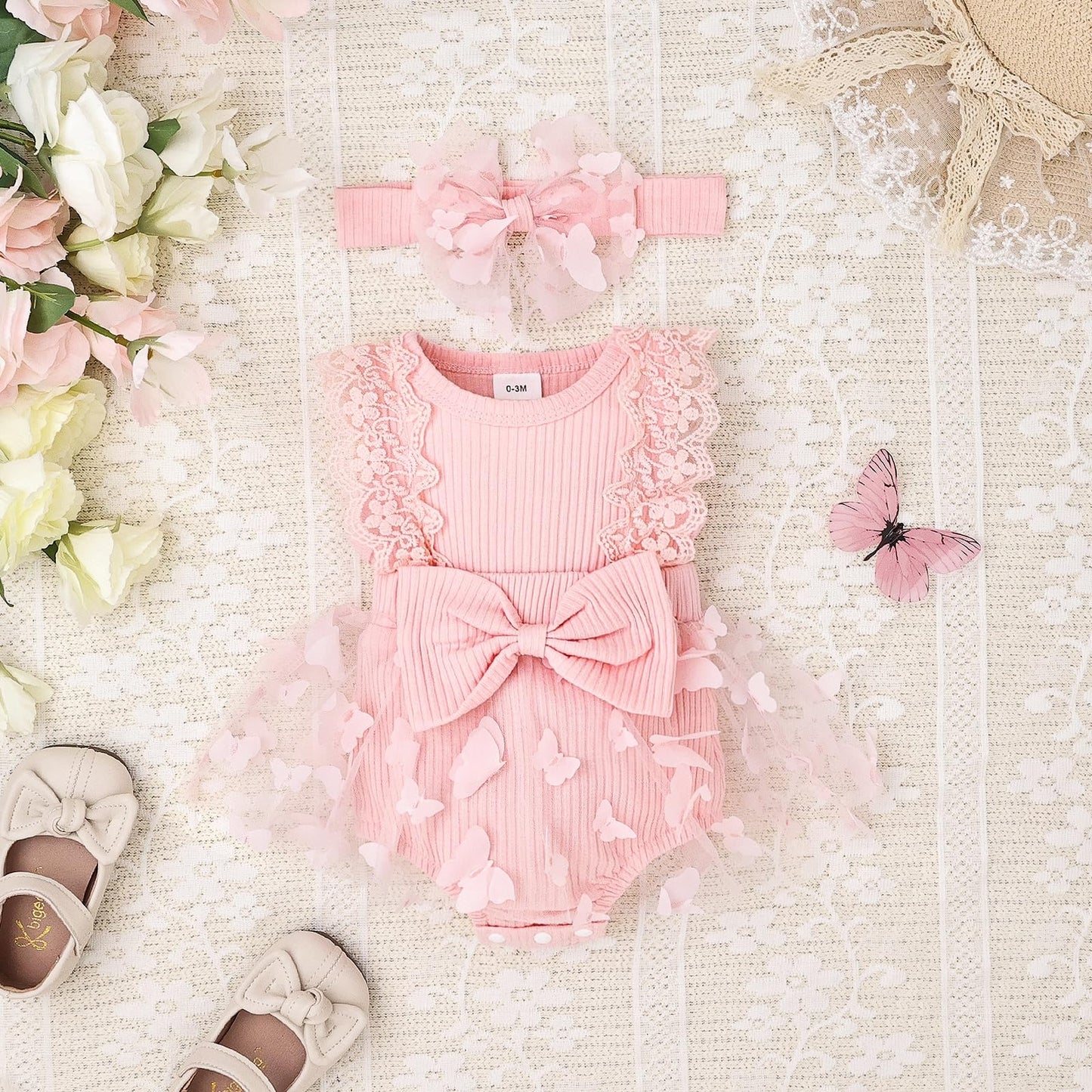 Baby Girl Summer Clothes Cute Newborn Girl Outfits Sleeveless Lace One Piece Romper + Headband 2pcs set 0-12 Months
