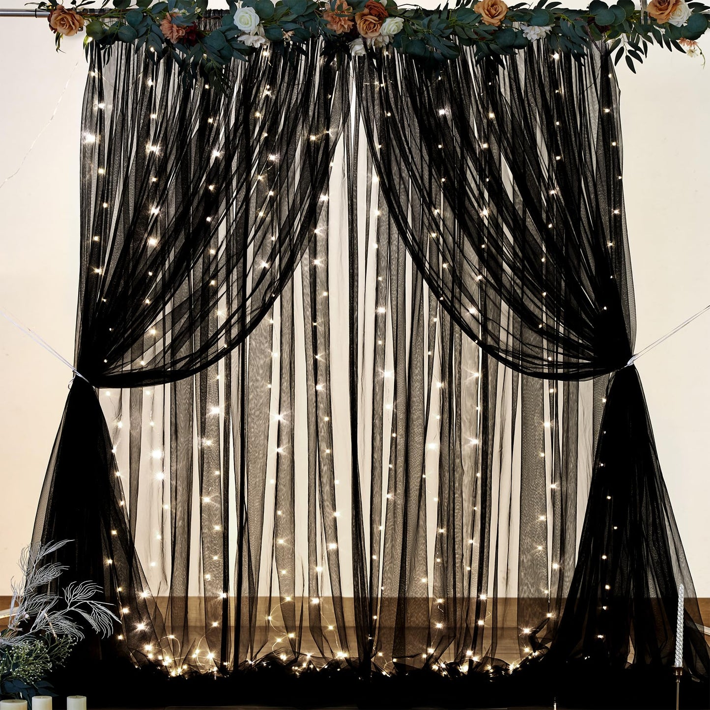 Champagne Tulle Backdrop Curtain for Parties Wedding 10ft×8ft Champagne Sheer Backdrop Curtains for Baby Shower Bridal Shower Reception Birthday Party Christmas Photoshoot Decorations 2 Panels