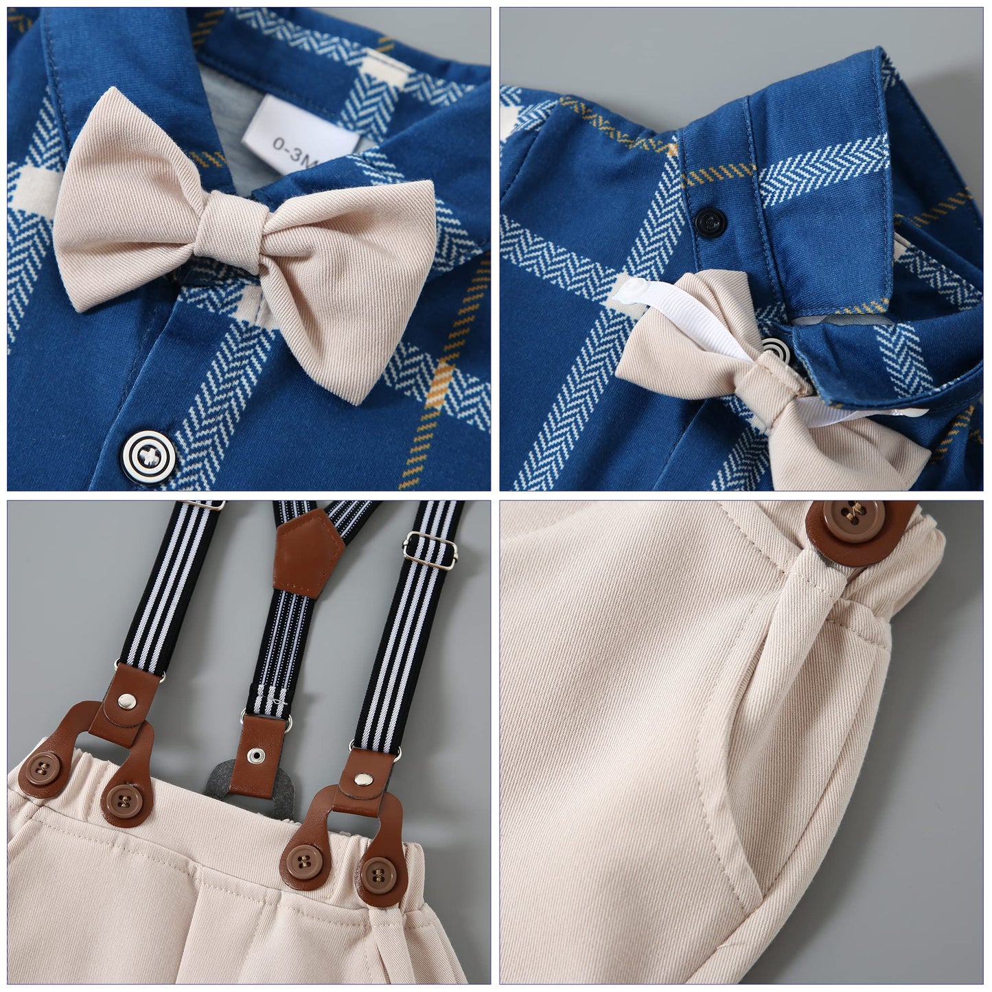 WESIDOM Baby Boy Clothes Suit 0-24 Months Gentleman Outfits, Short Sleeve Dress Romper+Bowtie+Detachable Suspender Shorts Set