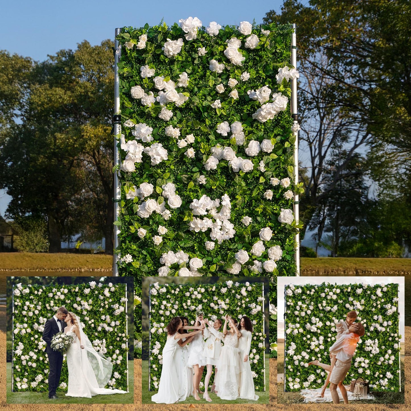 Artificial Luxury‌ Flower Wall Panels, Gorgeous 3D Silk Floral Backdrop for Wedding, Baby Show, Party and Home Decor, Quick Assembly/Storage, Eco ＆ Pet Friendly, 2 pcs, Each Panel 2*8 ft.