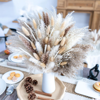 95 PCS Natural Pampas Grass Decor Bouquet | Boho Dried Floral Arrangement Centerpiece Table Decor Wedding Decor Rustic Decor, Natural, white, beige (Fdm-b-01)