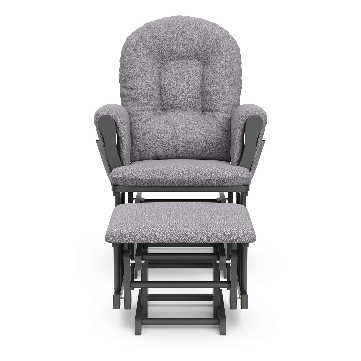 Storkcraft Premium Hoop Glider and Ottoman (Espresso Base, Gray Cushion) – Padded Cushions with Storage Pocket, Smooth Rocking Motion, Easy to Assemble, Solid Hardwood Base