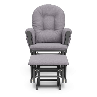 Storkcraft Premium Hoop Glider and Ottoman (Espresso Base, Gray Cushion) – Padded Cushions with Storage Pocket, Smooth Rocking Motion, Easy to Assemble, Solid Hardwood Base