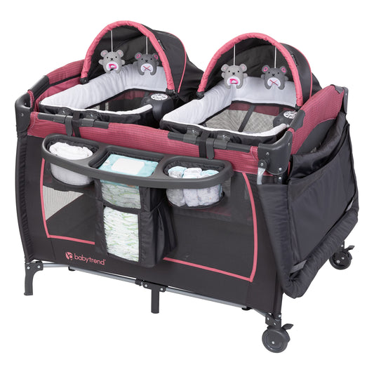 Baby Trend Lil’ Snooze™ Deluxe III Nursery Center® Playard for Twins, Cozy Grey