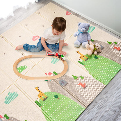 Sorbus Foldable Baby Play Mat, Kids Foam Mats for Floor with Travel Bag - Waterproof Foldable Play Mats for Babies, Infants, Toddlers, and Kids Playtime & Tummy Time 78x70x0.4 (Safari Party)