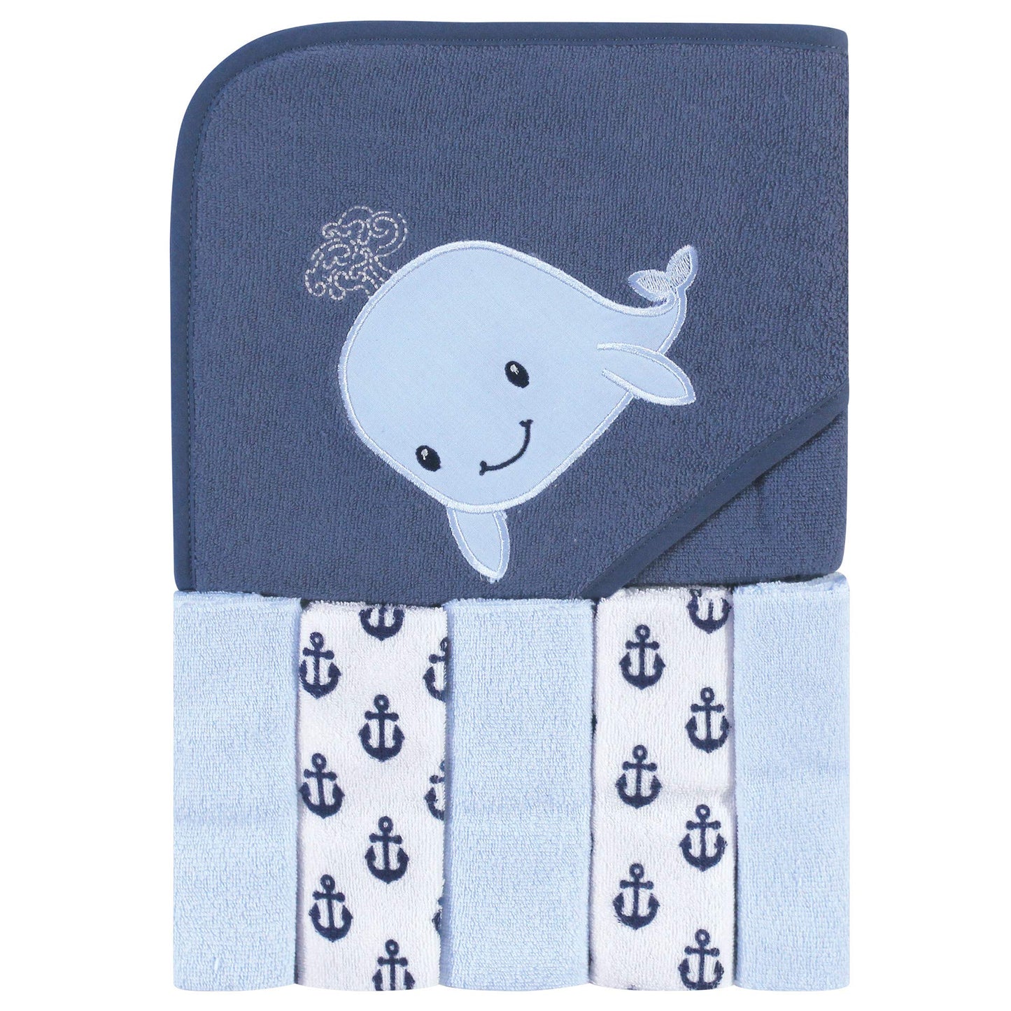 Hudson Baby Unisex Baby Hooded Towel and Five Washcloths, Modern Giraffe, One Size