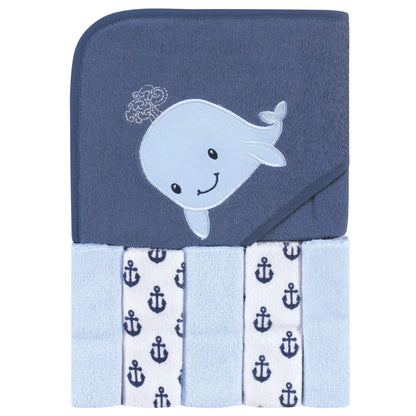 Hudson Baby Unisex Baby Hooded Towel and Five Washcloths, Modern Giraffe, One Size