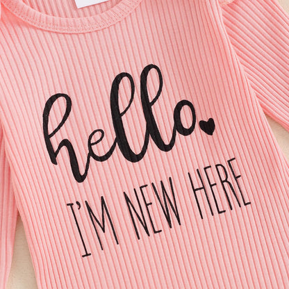 Hello World Newborn Outfit Baby Girl Going Home Outfit Ruffle Ribbed Romper Top Floral Pants Set Cute Summer Clothes