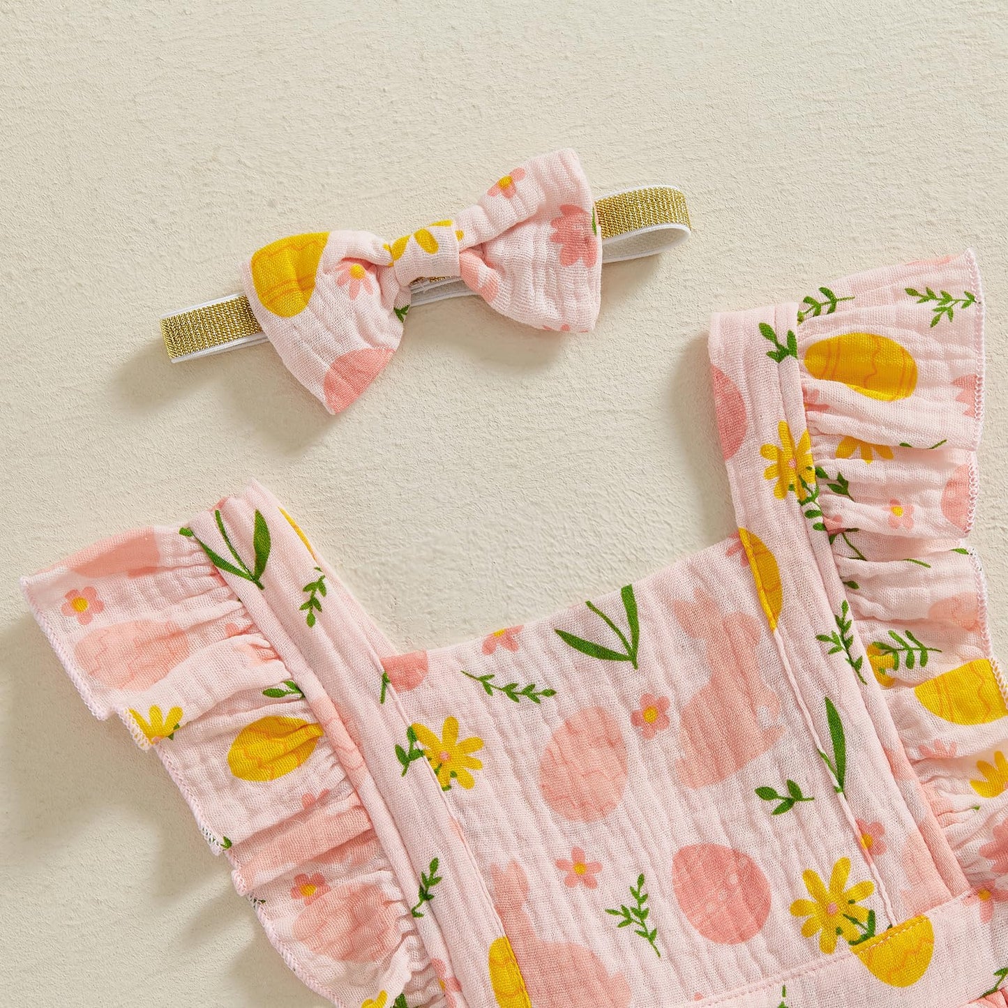 Baby Girls Flutter Sleeve Ruffles Layered Romper Dress Cute Patterns Printed Holiday Outfit with Headband