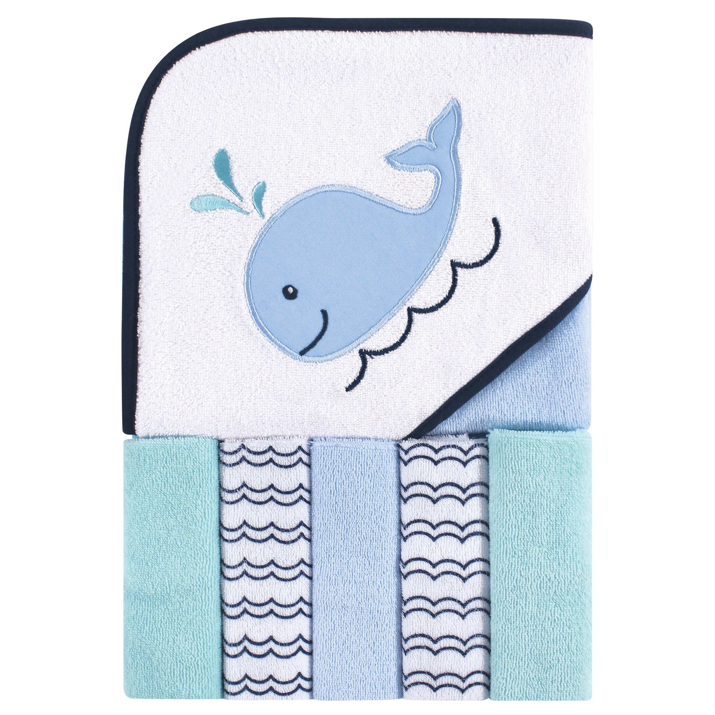 Luvable Friends Unisex Baby Hooded Towel with Five Washcloths, Cotton,Polyester,Ikat Elephant, One Size