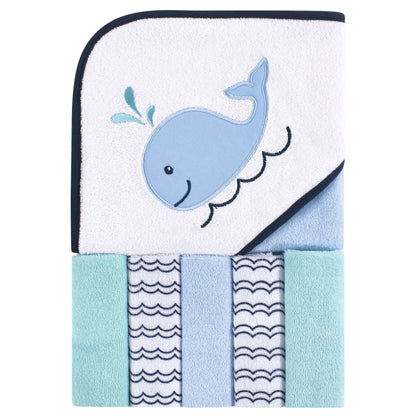 Luvable Friends Unisex Baby Hooded Towel with Five Washcloths, Cotton,Polyester,Ikat Elephant, One Size