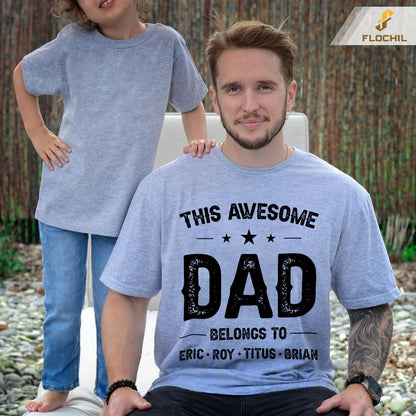 FLOCHIL Personalized Dad Shirt for Men, Custom Dad Shirt with Kids Names, Customized Fathers Day T Shirt, Gifts for Dad