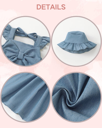 Renotemy Infant Baby Girl Dresses Toddler Girl Clothes Summer Cotton Linen Boho Smocked Sundress Gift for Girls with Hat