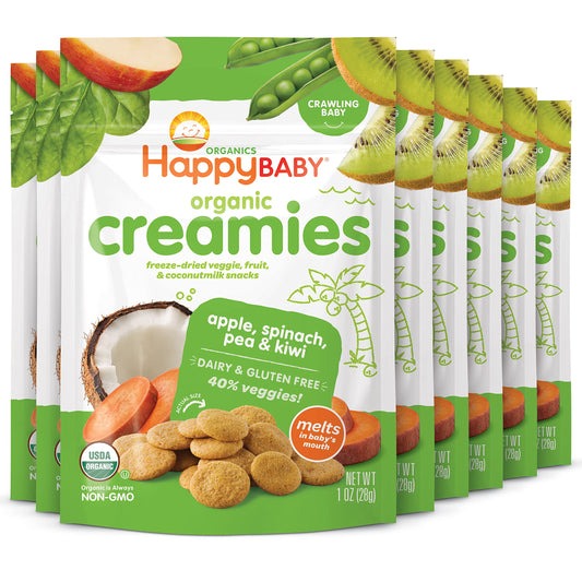 Happy Baby Organics Creamies Freeze-Dried Veggie & Fruit Snacks with Coconut Milk, Apple Spinach Pea & Kiwi
