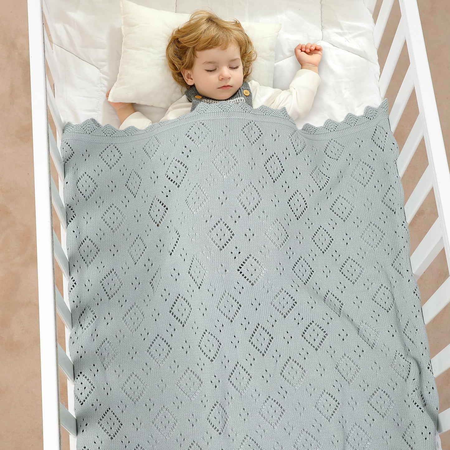 mimixiong Baby Swaddle Blanket 100% Cotton Gender Neutral Pointelle Receiving Blanket for Boys Girls Cuddle Stroller Crib Blanket (Oatmeal)