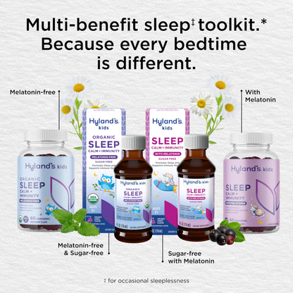 Hyland's Kids Sleep Calm and Immunity with Melatonin, Promotes Sleep and Supports Immune Health, Ages 2 and up, Grape Flavor, 4 Fl. Oz.