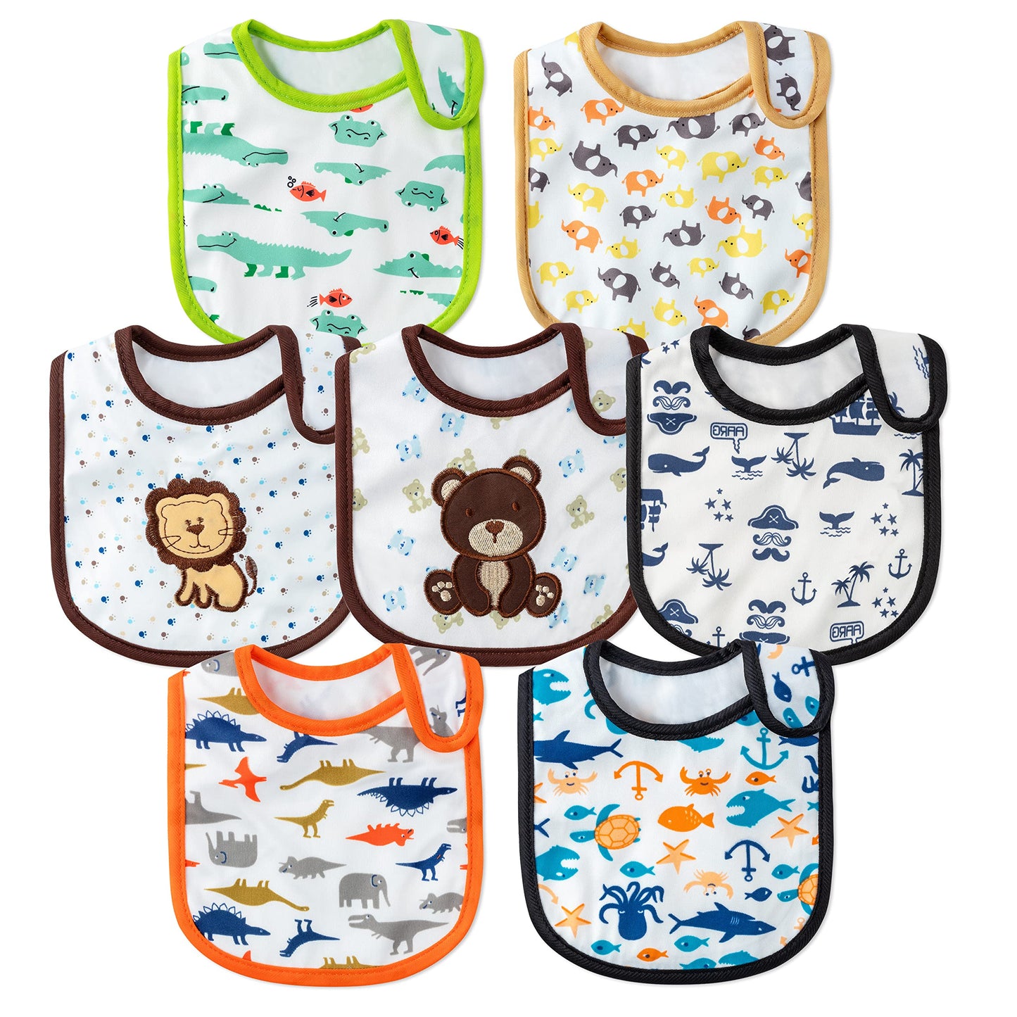 7Pcs Cotton Waterproof Baby Bibs Hook Loop Closure Newborn Bib Keepsake Baby Gift for Drooling Feeding Eating