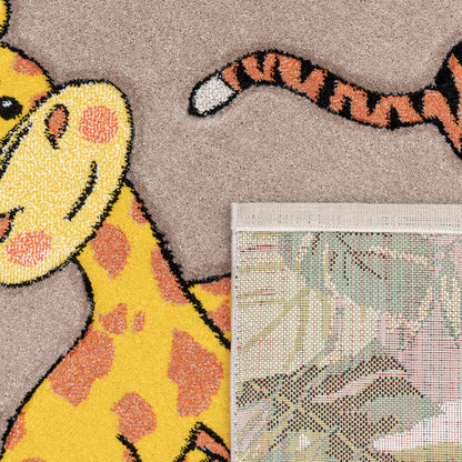Kids Rug with Cute Animals on a Hot Air Balloon Ride in Pastel, Size: 2'8" x 4'11"