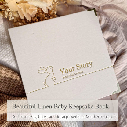 Baby Book Keepsake Boy or Girl Timeless Baby Memory Book First 5 Years for Baby Shower Gender Neutral Baby Scrapbook New Mom Gift Baby Journal from Birth to Age 5 Milestone Book Sage Green