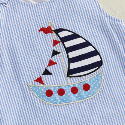 YINGISFITM Newborn Baby Boy Clothes Sailboat Overalls Sleeveless Jumpsuit Infant Bodysuit Toddler Outfits