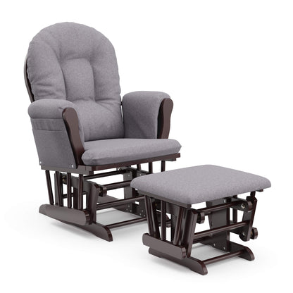 Storkcraft Premium Hoop Glider and Ottoman (Espresso Base, Gray Cushion) – Padded Cushions with Storage Pocket, Smooth Rocking Motion, Easy to Assemble, Solid Hardwood Base