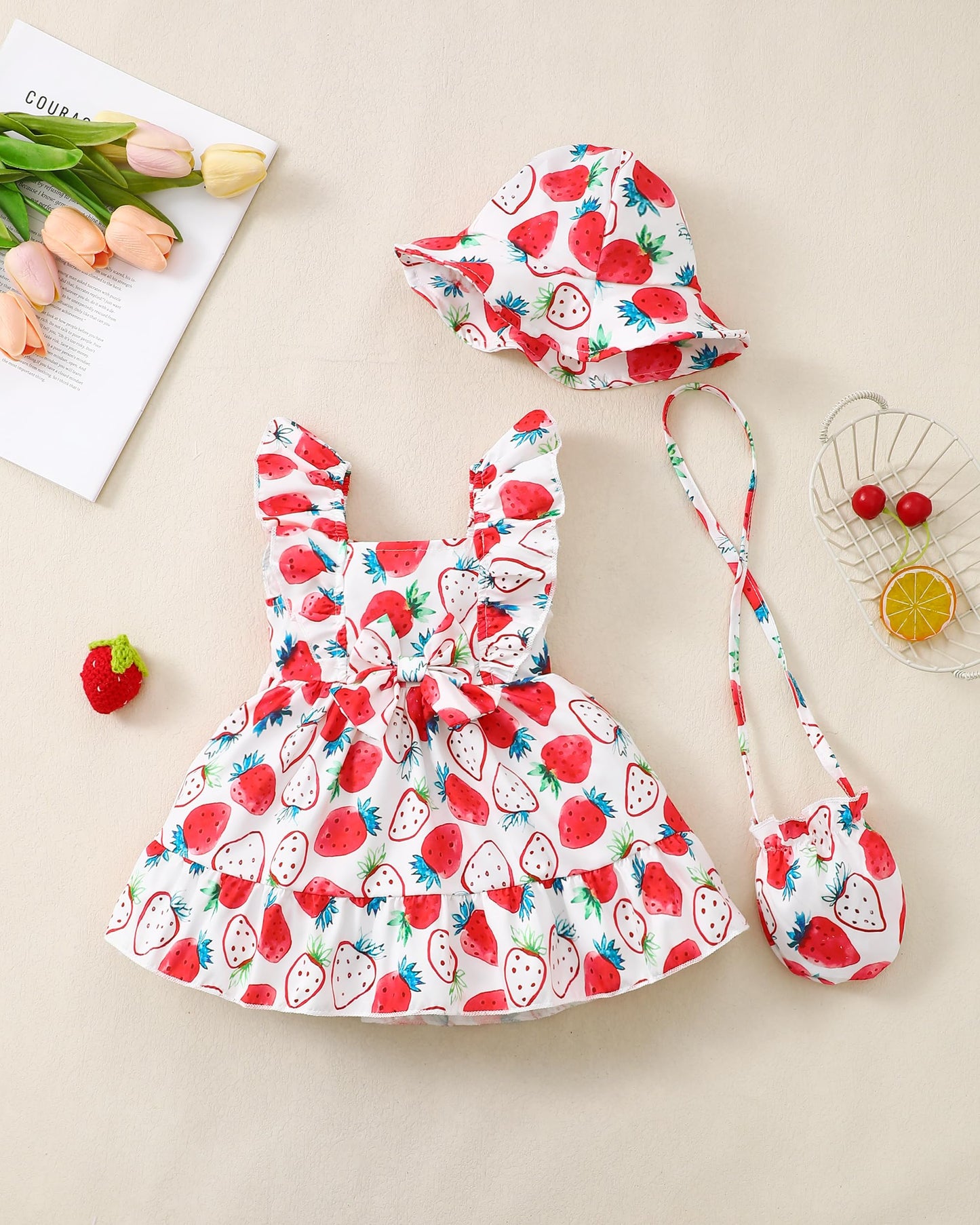 Renotemy Newborn Infant Baby Girl Dresses Summer Outfits Boho Casual Sundress Gifts Toddler Clothes for Girl with Hat and Bag