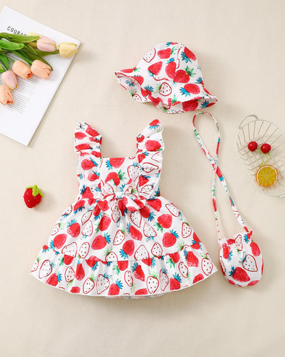 Renotemy Newborn Infant Baby Girl Dresses Summer Outfits Boho Casual Sundress Gifts Toddler Clothes for Girl with Hat and Bag