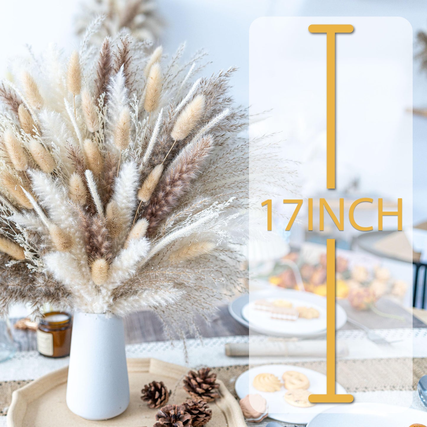 95 PCS Natural Pampas Grass Decor Bouquet | Boho Dried Floral Arrangement Centerpiece Table Decor Wedding Decor Rustic Decor, Natural, white, beige (Fdm-b-01)