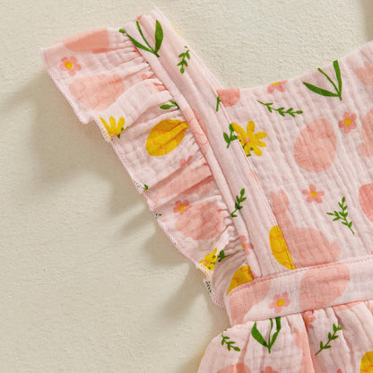 Baby Girls Flutter Sleeve Ruffles Layered Romper Dress Cute Patterns Printed Holiday Outfit with Headband