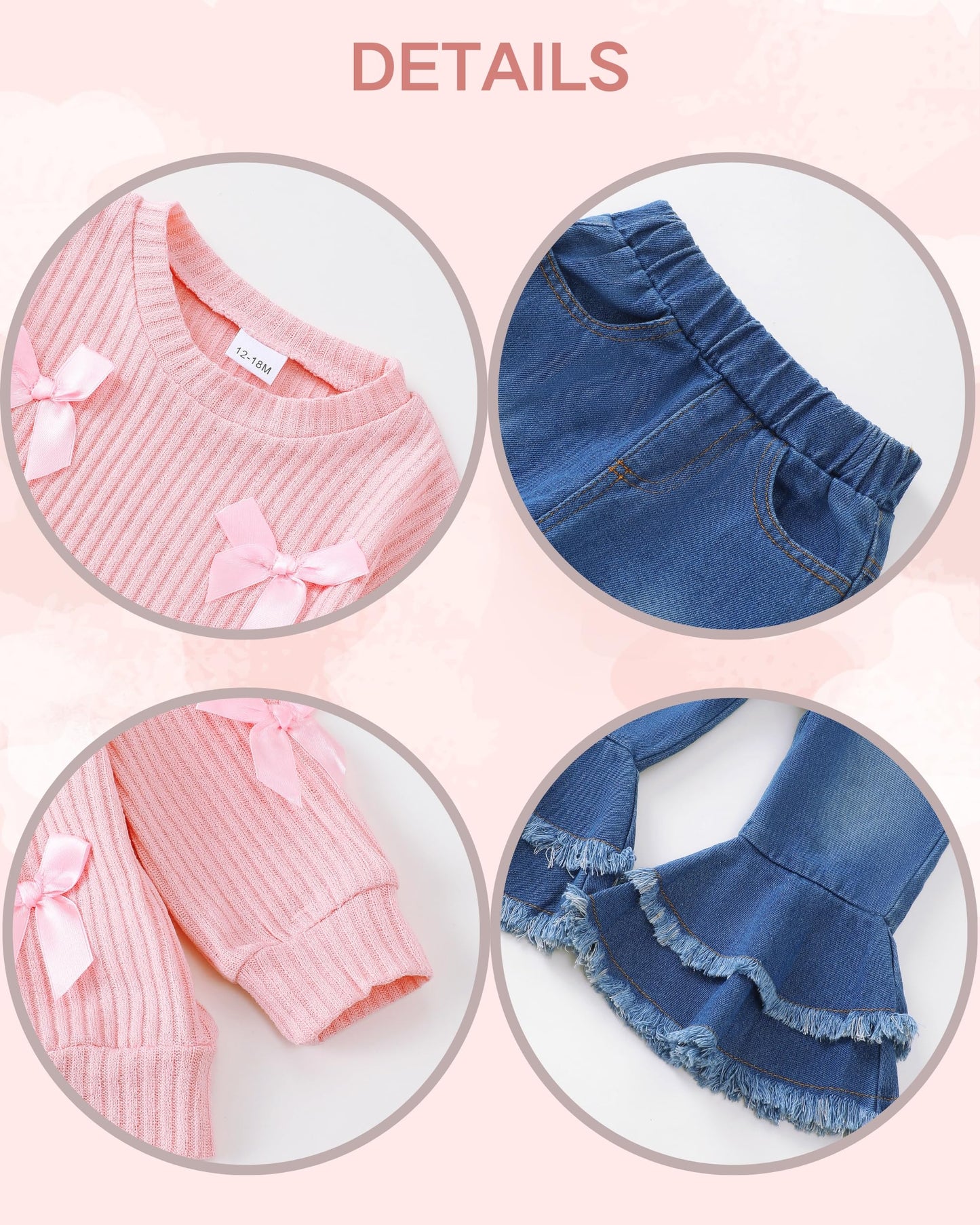 Renotemy Toddler Baby Girl Clothes Fall Winter Outfit, Bow Sweatshirt Denim Bell Bottom Jeans Outfits for 1-5 Year Girls