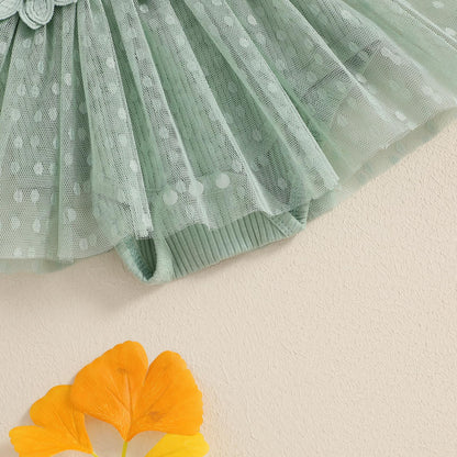 Hnyenmcko Newborn Baby Girl Summer Romper Dress Infant Fly Sleeve Flower Embroidery Mesh Tulle Skirt Hem Ribbed Bodysuit