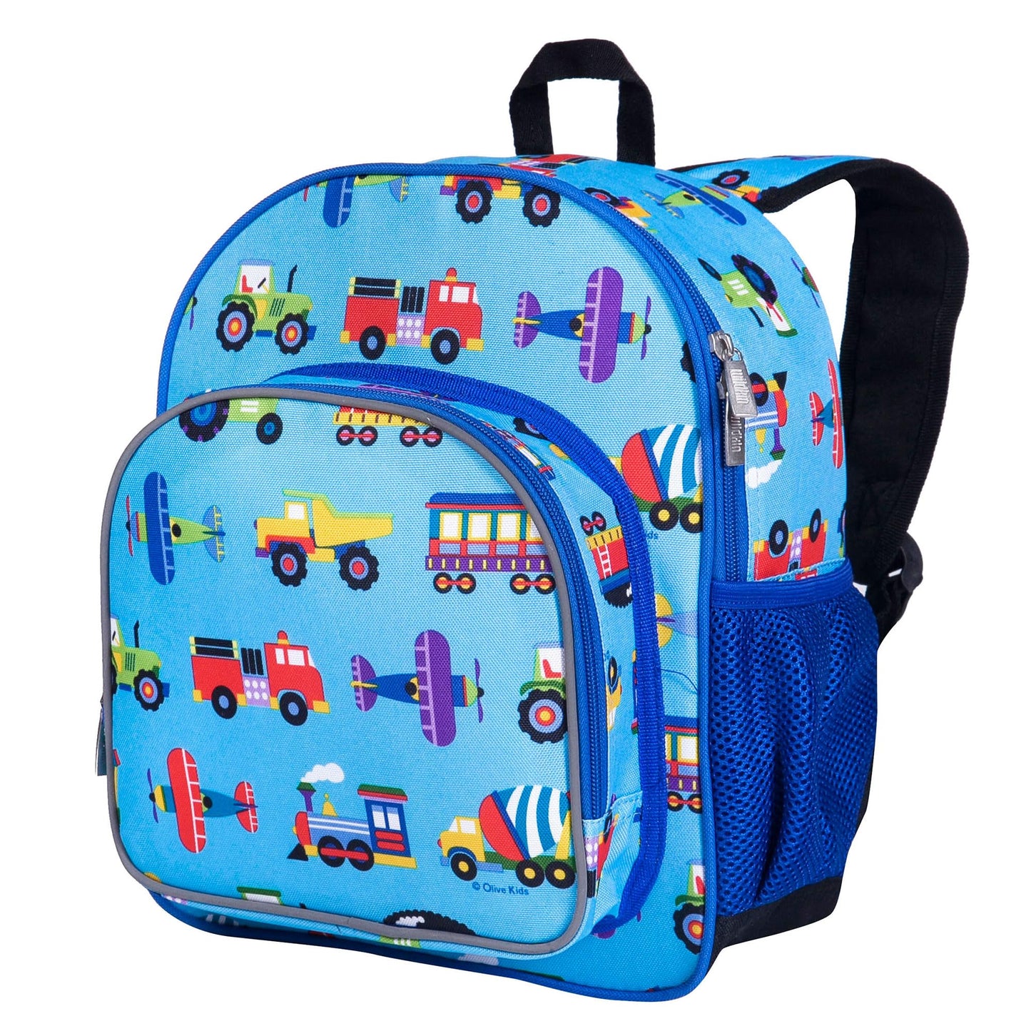 Wildkin 12-inch Kids Backpack – Padded, Adjustable, Ideal for Daycare & Travel - Trains, Planes, and Trucks