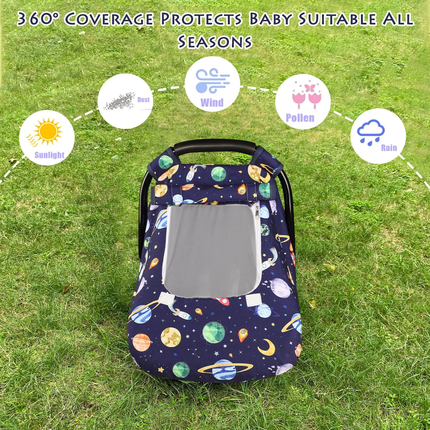 Pea Pod Car Seat Cover Baby, Infant Car Seat Canopy Covers for Newborn with 2 Layers Windows of Breathable Mesh Fabric, Lightweight Polyester/Soft Minky Dot Backing (Floral & Rainbow)