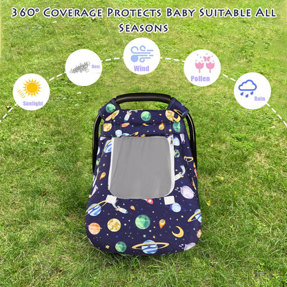 Pea Pod Car Seat Cover Baby, Infant Car Seat Canopy Covers for Newborn with 2 Layers Windows of Breathable Mesh Fabric, Lightweight Polyester/Soft Minky Dot Backing (Floral & Rainbow)