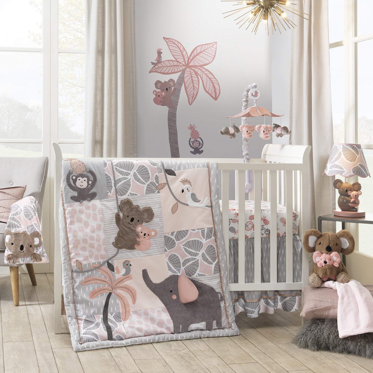 Lambs & Ivy Painted Forest 4-Piece Crib Bedding Set - Gray, Beige, White