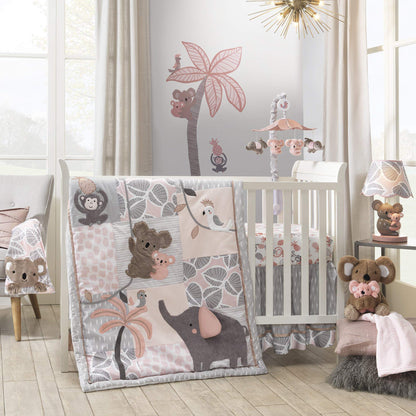 Lambs & Ivy Painted Forest 4-Piece Crib Bedding Set - Gray, Beige, White