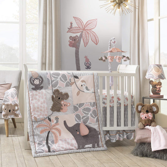 Lambs & Ivy Painted Forest 4-Piece Crib Bedding Set - Gray, Beige, White