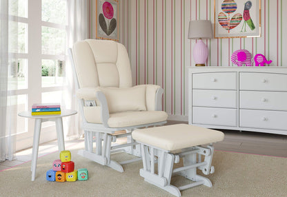 Storkcraft Tuscany Custom Glider and Ottoman with Free Lumbar Pillow (White/Slate Gray Swirl) - Cleanable Upholstered Comfort Rocking Nursery Chair with Ottoman