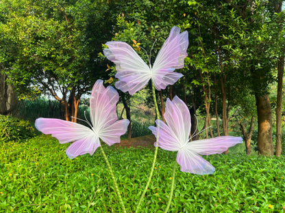 3Pcs Giant Silk Butterfly Decorations, Large Butterflys Decoration with Standing Base, for Wedding Ceremony Birthday Party Baby Shower Church Backdrop Decoration Home Decor (Pink)