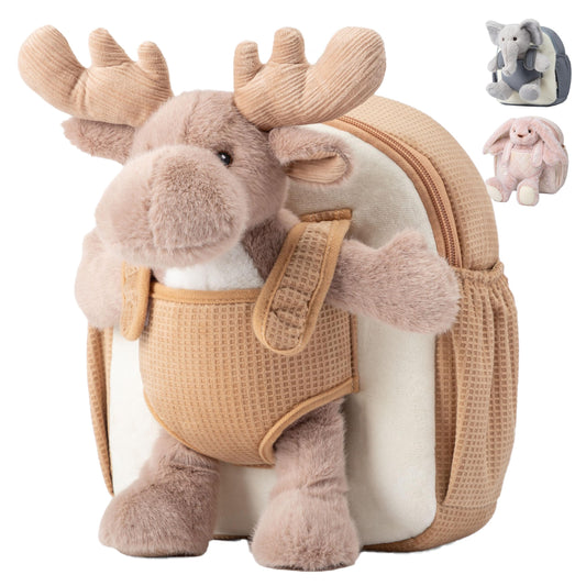 Moonkie Hug & Go™ Reindeer Toddler Backpack – Soft Plush Bag with Take-Along Toy for Kids Aged 2–4 | Ideal for Daycare | Travel & Birthday Gifts